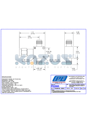 PE2065 datasheet - 2.9MM FEMALE-MALE -FEMALE RESISTIVE POWER DIVIDR , FREQUENCY RANGE:DC TO 26.5 GHz