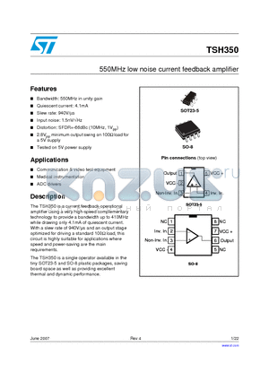 TSH350_07 datasheet - 550MHz low noise current feedback amplifier
