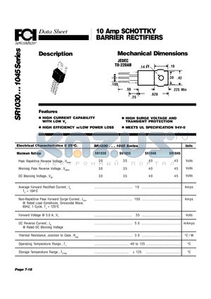 SR1030 datasheet - 10 Amp SCHOTTKY BARRIER RECTIFIERS