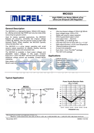 MIC5323-1.8YD5 datasheet - High PSRR Low Noise 300mA lCap Ultra-Low Dropout LDO Regulator