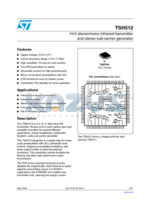 TSH512_09 datasheet - Hi-fi stereo/mono infrared transmitter and stereo sub-carrier generator