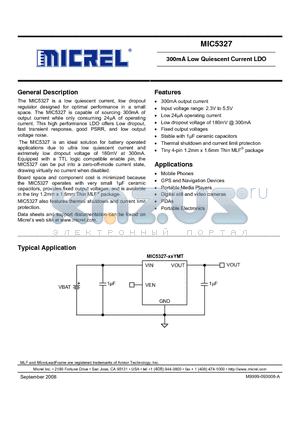 MIC5327-1.8YMT datasheet - 300mA Low Quiescent Current LDO
