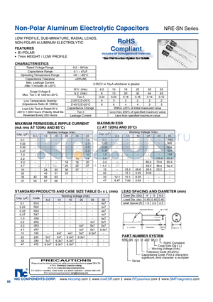 NRE-SN470M164X7F datasheet - Non-Polar Aluminum Electrolytic Capacitors