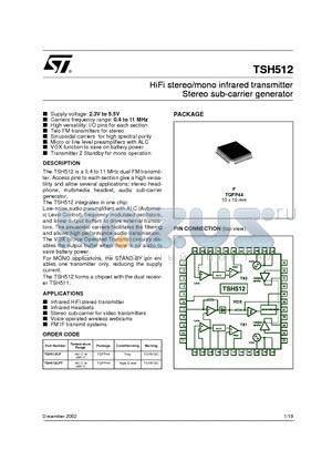 TSH512 datasheet - HiFi stereo/mono infrared transmitter Stereo sub-carrier generator