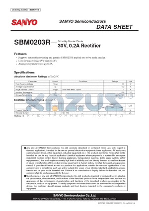SBM0203R datasheet - Schottky Barrier Diode 30V, 0.2A Rectifier