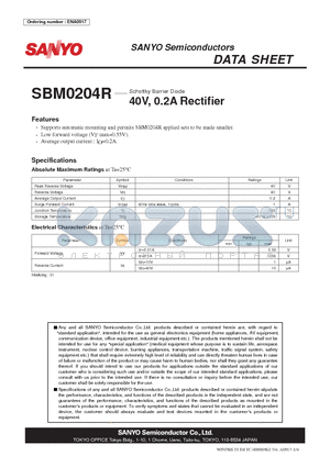SBM0204R datasheet - Schottky Barrier Diode 40V, 0.2A Rectifier