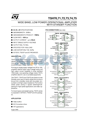 TSH72 datasheet - WIDE BAND, LOW POWER OPERATIONAL AMPLIFIER WITH STANDBY FUNCTION