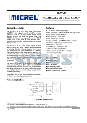 MIC5330-2.8/1.5YML datasheet - Dual, 300mA UCap LDO in 2mm x 2mm MLF