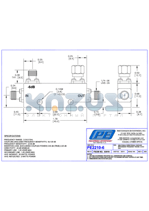 PE2210-6 datasheet - SMA FEMALE DIRECTIONAL COUPLER BROADBAND FREQUENCY RANGE:2.0 -8.0 GHz