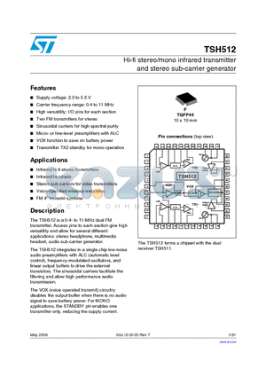 TSH512CYFT datasheet - Hi-fi stereo/mono infrared transmitter and stereo sub-carrier generator