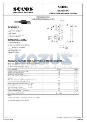 SR1045 datasheet - 10.0AMP Schottky Barrier Rectifiers