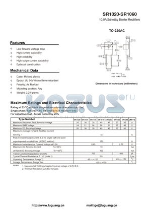 SR1045 datasheet - 10.0A Schottky Barrier Rectifiers