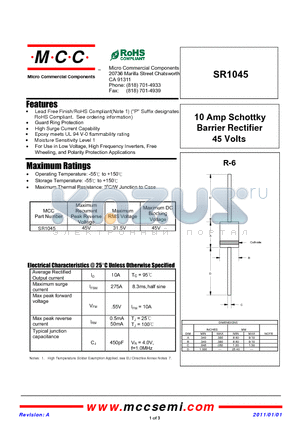 SR1045 datasheet - 10 Amp Schottky Barrier Rectifier 45 Volts