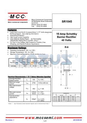 SR1045-AP datasheet - 10 Amp Schottky Barrier Rectifier 45 Volts