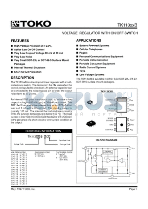 TK11320BMCL datasheet - VOLTAGE REGULATOR WITH ON/OFF SWITCH
