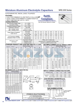 NRE-SW101M104X7TRF datasheet - Miniature Aluminum Electrolytic Capacitors