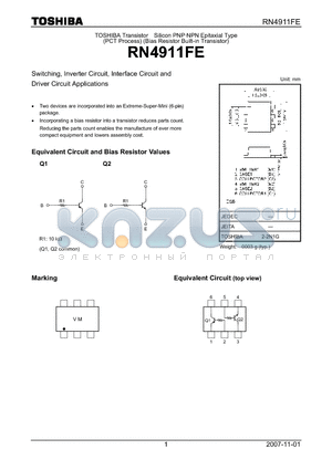 RN4911FE datasheet - Switching, Inverter Circuit, Interface Circuit and Driver Circuit Applications