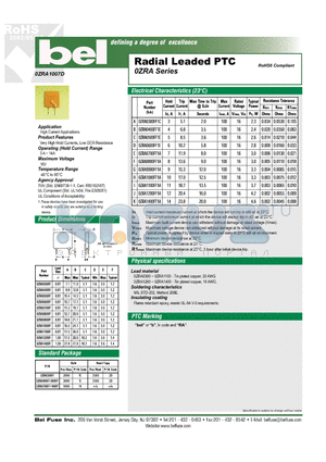 OZRA1100FF1A datasheet - Radial Leaded PTC