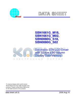 SBN1661G_M18 datasheet - Dot-matrix STN LCD Driver with 32-row x 80-column Display Data Memory