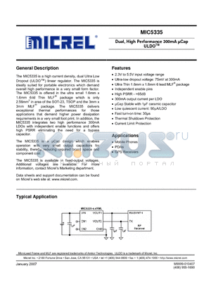 MIC5335 datasheet - Dual, High Performance 300mA UCap ULDO