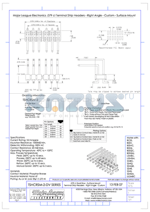 TSHCRSM-2-DV datasheet - .079 cl Dual Row - Surface Mount Terminal Strip Headers - Right Angle - Custom