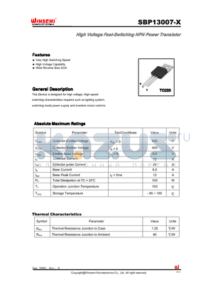 SBP13007-X datasheet - High Voltage Fast-Switching NPN Power Transistor