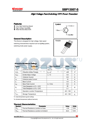 SBP13007-S datasheet - High Voltage Fast-SwitchingNPN Power Transistor