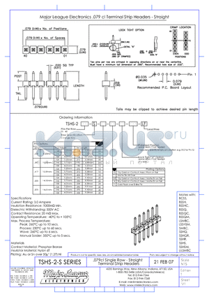 TSHS-2-S datasheet - .079cl Single Row - Straight Terminal Strip Headers