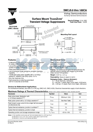 SMCJ6.5 datasheet - Surface Mount TRANSZORB Transient Voltage Suppressors