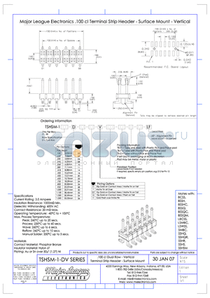 TSHSM-1-DV datasheet - .100 cl Dual Row - Vertical Terminal Strip Header - Surface Mount
