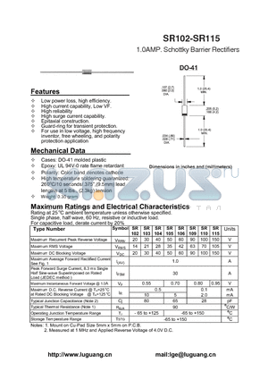 SR115 datasheet - 1.0AMP. Schottky Barrier Rectifiers