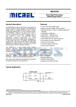 MIC5335-OFYMT datasheet - Dual, High Performance 300mA lCap ULDO