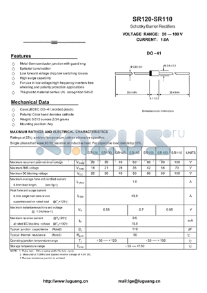 SR120 datasheet - Schottky Barrier Rectifiers