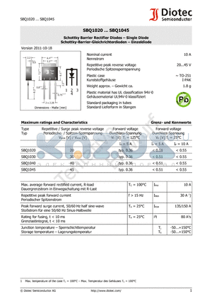 SBQ1045 datasheet - Schottky Barrier Rectifier Diodes  Single Diode