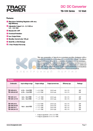 TSI10N-1211D datasheet - DC/DC Converter - TSI-10N Series 10 Watt