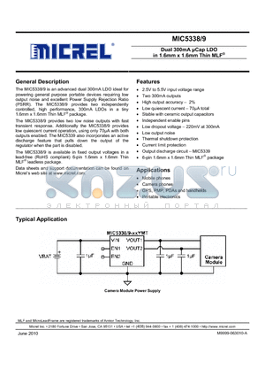 MIC5338 datasheet - Dual 300mA lCap LDO in 1.6mm x 1.6mm Thin MLF^