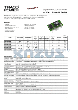 TSI15N-0509D datasheet - Step-Down DC-DC Converter (15 Watt TSI-15N Series)