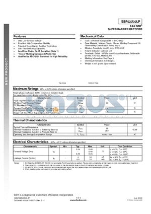 SBR02U30LP-7 datasheet - 0.2A SBR SUPER BARRIER RECTIFIER