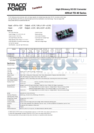 TSI40-1210 datasheet - High Efficiency DC/DC Converter - 40Watt TSI 40 Series