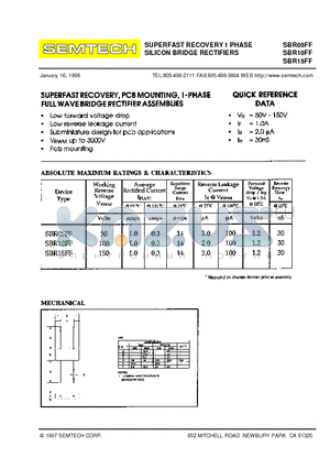 SBR05FF datasheet - SUPERFAST RECOVERY 1 PHASE SILICON BRIDGE RECTIFIERS