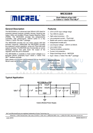 MIC5339-2.8/1.2YMT datasheet - Dual 300mA lCap LDO in 1.6mm x 1.6mm Thin MLF^