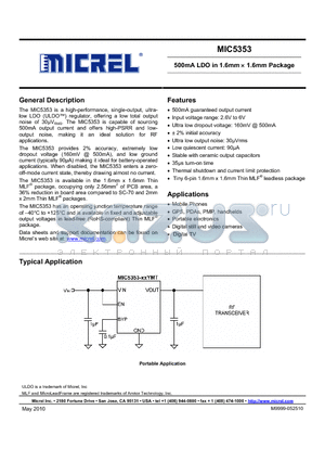 MIC5353-3.3YMT datasheet - 500mA LDO in 1.6mm  1.6mm Package