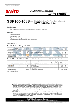 SBR100-10JS datasheet - Schottky Barrier Diode (Twin Type g Cathode Common) 100V, 10A Rectifier
