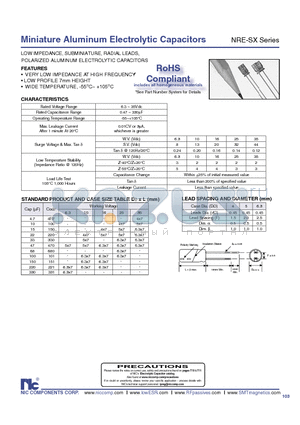 NRE-SX100M164X7F datasheet - Miniature Aluminum Electrolytic Capacitors