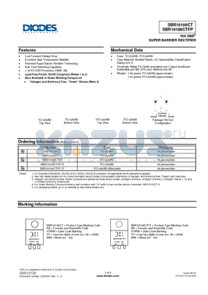 SBR10100CTFP datasheet - SUPER BARRIER RECTIFIER