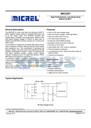 MIC5357-SGYMME datasheet - High Performance, Low Noise Dual 500mA ULDO