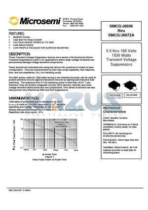 SMCJ6061 datasheet - 5.5 thru 185 Volts 1500 Watts Transient Voltage Suppressors