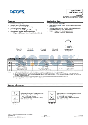 SBR10150CT datasheet - SUPER BARRIER RECTIFIER