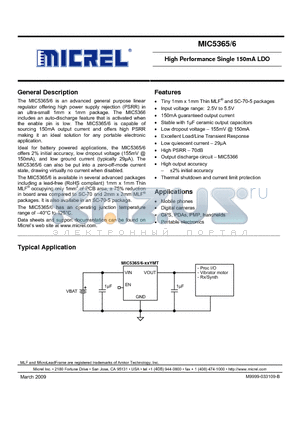 MIC5366 datasheet - High Performance Single 150mA LDO