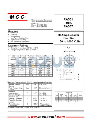RA351 datasheet - 35Amp Recover Rectifier 50 to 1000 Volts